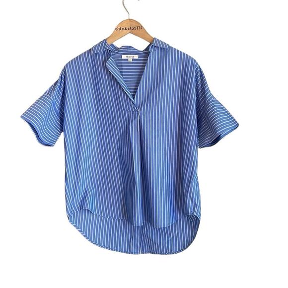 MADEWELL Courier Stripe Button Back Shirt In Midnight Sea - Picture 2 of 13